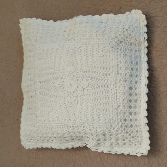 Crocheted Throw Pillow Cover, Boho White Square Crochet Cottagecore Shabby Chic - Picture 1 of 3